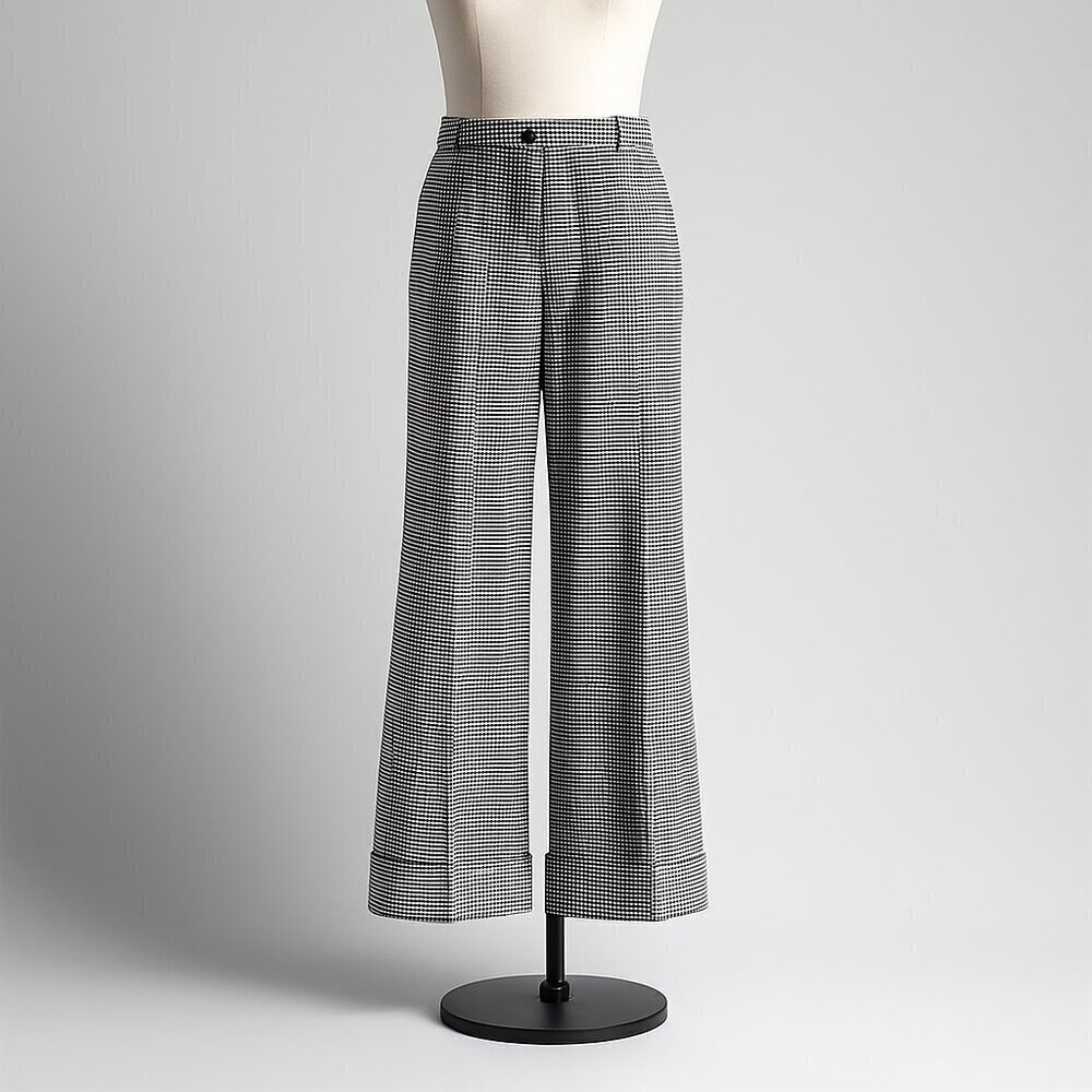 Maeve by Athropologie Houndstooth Wide Leg Flat Front Cuffed Trouser Size 14 NWT